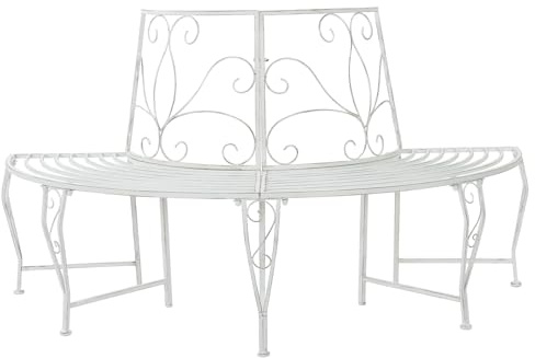Holekex Trädbänk, 4-sitsig stål i antikvit, 160 x 80 x 89 cm, väderbeständig trädgårdsbänk med ryggstöd, halvcirkelformad för terrass, balkong och utomhus