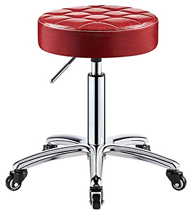 Justerbar rullpall med hjul – PU-läder, rund, rygglös hydraulisk svängbar stol, 41–56 cm höjd, perfekt för spa-salong, tatuering, kontor, hem och bilbutik