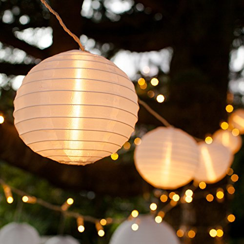 Lights4fun Guirlande Lumineuse LED avec 30 Lampions Chinois Blancs pour Intérieur/Extérieur