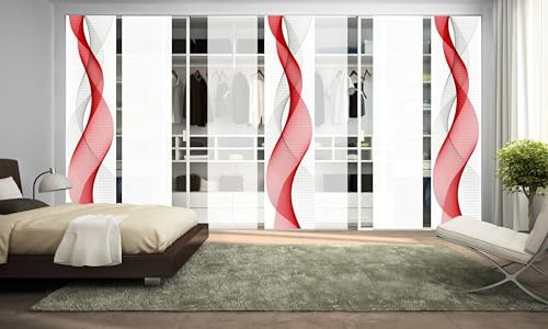 Home Fashion 97669, 7er-Set Schiebegardinen 'OPALIA' | 7 x 245 x 60 cm | inkl. Zubehör | Farbe:, Farbe:rot