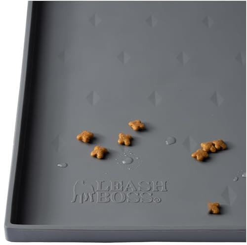 Leashboss Splash Mat M/L Dog Food Mat with Tall Lip, Dog Bowl Mat for Food and Water or Fountain, Non Slip Waterproof Silicone Pet Food Mat for Dogs and Cats (ML - 51 x 33 cm, Grey)