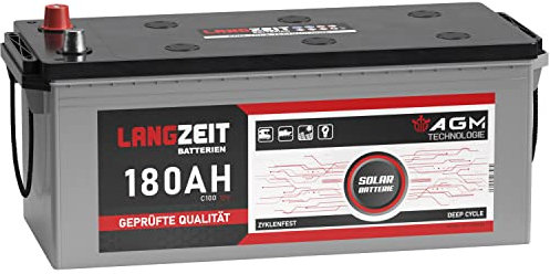 LANGZEIT AGM Batterie 180Ah 12V Solarbatterie Wohnmobil Batterie Bootsbatterie Mover Deep Cycle AGM zyklenfest wartungsfrei ersetzt 160Ah 170Ah