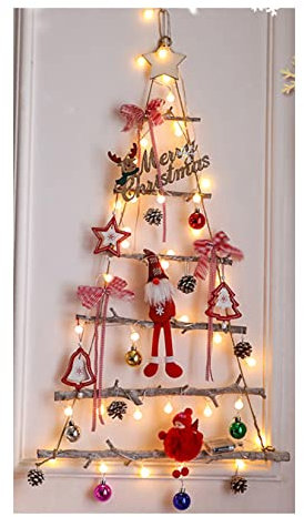 90cm/3ft Grand De Noël Éclairé Twig Wall Arbre 40 Blanc Chaud LED Lumières Batterie Exploité Suspendu Mur De Noël Décoration en Bois Échelle De Corde Chambre Salon