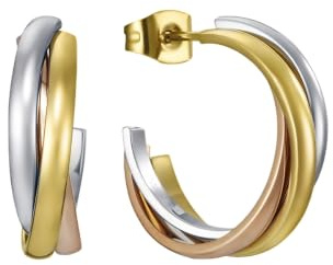 Viceroy Pendientes Air para Mujer de Acero Inoxidable en Tres Tonos - Diseño de Aros Entrelazados - Combinación Plata, Dorado y Rosado