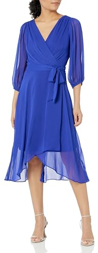 DKNY Vestido Midi Cruzado de imitación de Manga Media Globo para Mujer, púrpura (Purple Quartz), 8