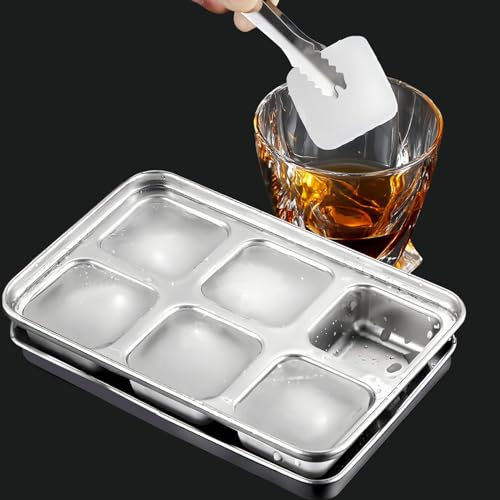 LIFEDYLUK Cubiteras Para Hielo de Acero Inoxidable, Cubiteras Para Hielo con Tapa, Moldes de Bandeja Para Cubitos de Hielo Para Cócteles, Congeladores, Whisky, Chocolate, Vino, Cerveza