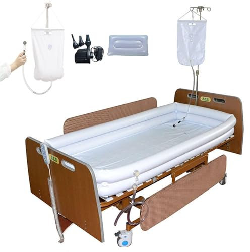 système de Douche de Chevet Baignoire Gonflable Médicale, Kit De Bain En PVC For Patients Gériatriques, Âgés, Handicapés, Seniors, Alités, Avec Pompe + Sac D'eau De Douche + Oreiller Gonflable