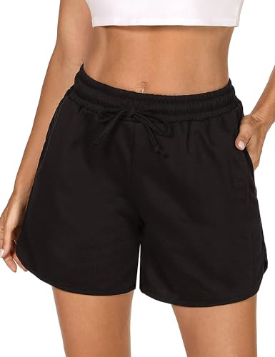 Demegimi Short de Sport pour Femmes Pantalon Court avec 2 Poches Latérales Short de Yoga pour Fitness et Loisirs Respirant Non Transparent