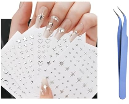 6 Fogli Stella Stickers Unghie,3D Fiori Adesivi Unghie Nail Art con Pinzette Autoadesivi Decorazioni Unghie Nail Art per Unghie Donna Ragazze Manicure Nail Stickers (6 Fogli)