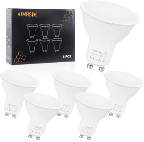 AIMHEIM Ampoules Led GU10 Dimmable, Gu10 Spot Blanc Chaud 3000K, 5W Remplace 50W, Angle de 120°, Ampoules à Réflecteur Sans Scintillement, Lot de 6