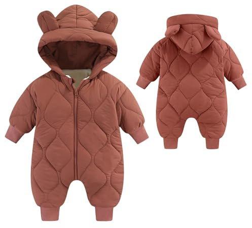 SEAUR Piumino Caldo per Neonato con Cappuccio Pagliaccetto Imbottito Body in Cotone con Cerniera Tutine in Pile Abbigliamento Esterni Rosso 3-6 Mesi