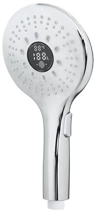 Shower Water Monitor & Digital Timer – Flow Meter, Temperature Display, Self-Powered Water & Energy Saving for Bathroom & Caravan – LOWENERGIE (Round)