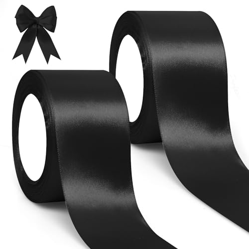GXFCING Cinta de Satén Negra 50 mm, 46 Metros Cinta de Raso Satén Para el Embalaje de Regalo, Artesanía, Lazo, Ramo, Decoración de Bodas y Navidad (23 m/rollo)