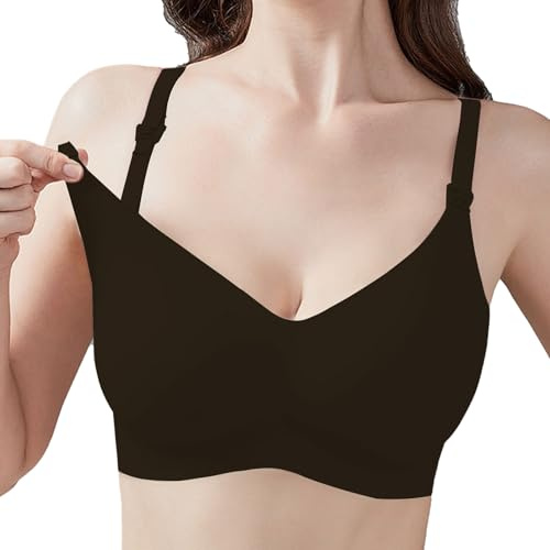 AWAVM Amnings-BH för amning, bröstmatning BH för kvinnor, sömlös ultrakomfort moderskaps-BH, naturlig form, graviditet sömnbralette, Svart, M