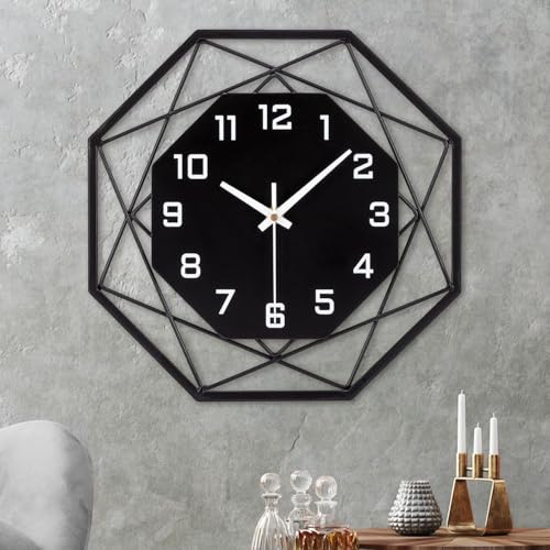 VIVILINEN Reloj de Pared Grande 58cm Silencioso Reloj de Pared de Metal y Madera Estilo Moderno Decorativo para Salón, Dormitorio, Cocina