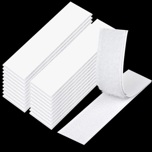 20 Pairs Hook & Loop Tape, 25x100mm White Adhesive Strips for Wall Hanging | Wgite Strong double-sided adhesive tape; cuttable to any size; reusable, sticks to walls, floors, cars; no drilling needed