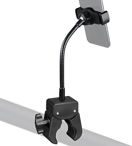 Musiin Support de téléphone portable col de cygne, convient pour fauteuil roulant, poussette, pied de microphone, vélo d'intérieur, compatible avec iPhone 16 Pro/15/14/13/12 et autres smartphones