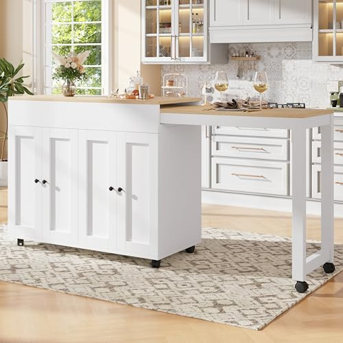 IHO SOFA mesa de bar extensible con almacenamiento, comedor madera 6 estantes, isla cocina bar ruedas, cocina alta