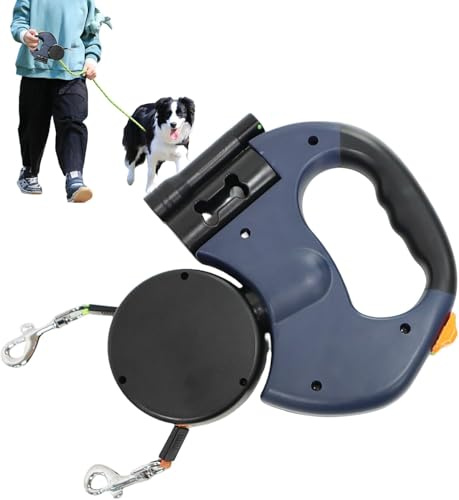 Laisse Double pour 2 Chiens, Laisse Double, Laisse Rétractable De 5 M Pet, À 360° en Enchevêtrement Câble De Sécurité Réfléchissant pour Promenades Nocturnes, Jogging Et Camping avec (Bleu)