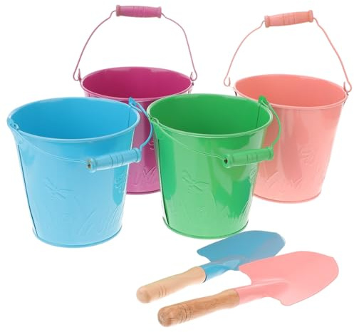LALADEFIEE Set 6 Pezzi Secchielli da Spiaggia in Ferro Colorati, Giocattoli con Secchiello e Pala per Sabbia e Acqua, per Spiaggia, Giardino e Giochi All’aperto Colore Casuale Colore Casuale