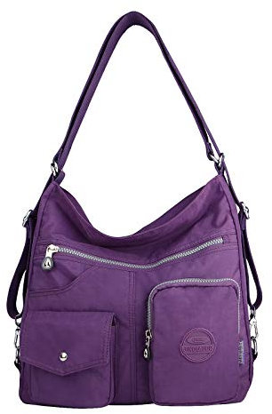 NOTAG Damen Nylon Schultertasche, Große Kapazität Reise Multipocket shopper Umhängetasche (Lila)