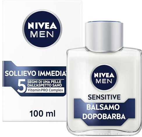 NIVEA MEN Sensitive Balsamo Dopobarba Uomo 100 ml, Dopobarba uomo per un sollievo immediato dalle irritazioni e una pelle morbida e sana, Balsamo barba per il post-rasatura delle pelli sensibili