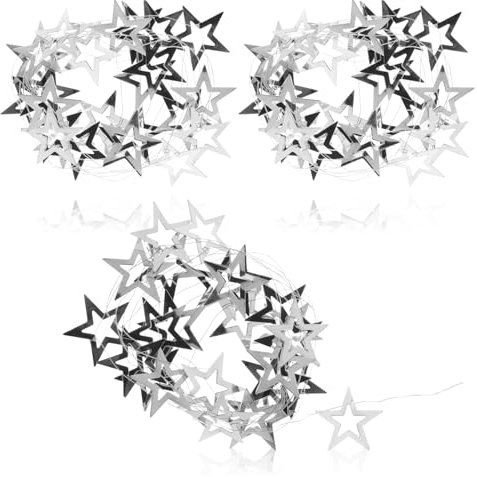 com-four® 3X Ghirlanda d'Argento con Stelle - Ghirlanda di Natale per la Decorazione dell'albero di Natale - Ghirlanda di Stelle per la Corona dell'avvento - 2 m ciascuno