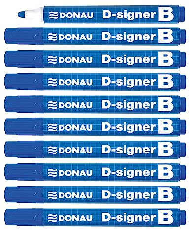 DONAU D-Signer B Tafel-Marker Whiteboard-Marker Boardmarker / 10 Stück/Blau/Rundspitze 2-4 mm/Trocknungsbeständig - bis zu 72 Stunden ohne Kappe/Nicht Toxische Tinte