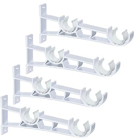 Supporti per aste per tende, confezione da 4 Staffe doppie per aste per tende da 28 mm, supporti per binari per tende resistenti, staffe bianche per aste per tende, ganci di supporto per bastoni per