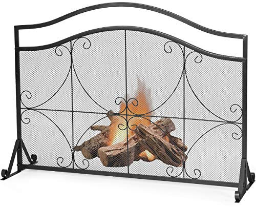 COSTWAY Pare-étincelles Cheminée Métal Barrière Sécurité Pare-feu Protection Grille, Pare Feu Cheminée Unique en Fer Anti-Étincelles Autoportante, 112x33x83CM (Modèle 1)