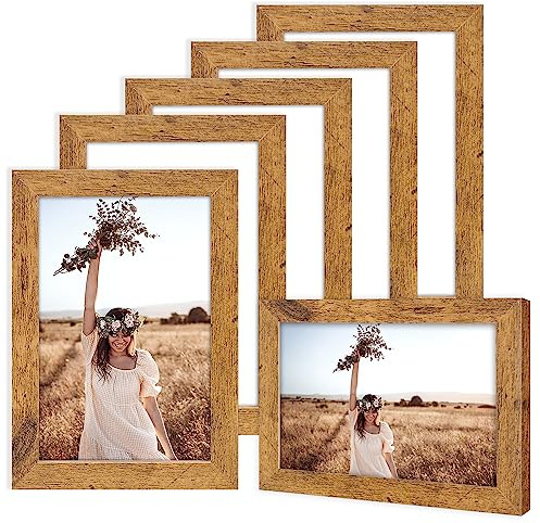 TWING 5x7 Picture Frames Set of 6, Rustic Photo Frames Collage for Wall Decor Mounting or Table Display,Home Decorative Wall Gallery Picture Photo Frame Wood Brown,Walnut