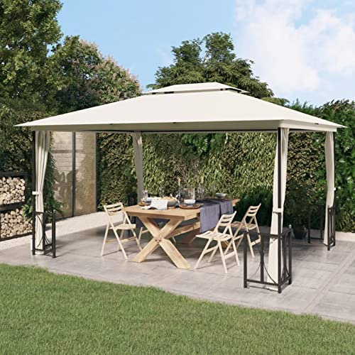 Festnight pavillon 3x4 wasserdicht pavillon mit seitenwänden wasserabweisend UV-Schutz 50+ Metall Gestell Partyzelt Gartenzelt Gartenpavillon Doppeldach Creme