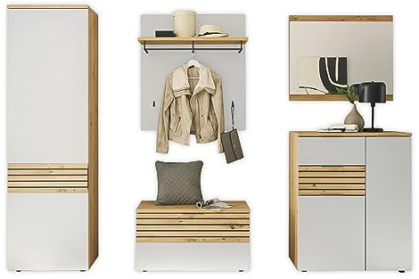 MILAN Flurgarderoben Set in Weiß, Artisan Eiche Optik - Modernes Garderobenset 5-teilig für Ihren Eingangsbereich - 290 x 200 x 38 cm (B/H/T)