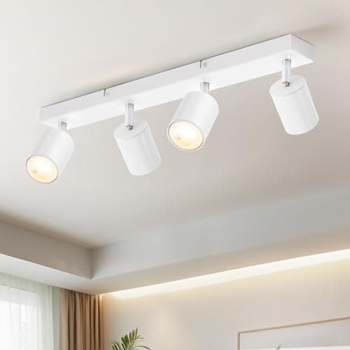 Schiele Deckenstrahler 4 Flammig Weiß, GU10 Deckenlampe Strahler Schwenkbar 350°, Modern Spotleuchte Wandspot, Drehbar Deckenspots für Küche, Schlafzimme