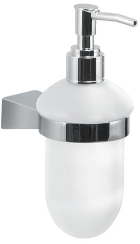 GEDY | Dosasapone Tonale, Dispenser Sapone in Acciaio Inox, Cromall e Vetro Satinato, Fissabile con Viti Incluse, Cromato, 17x7x10,5cm, Capacità 170ml