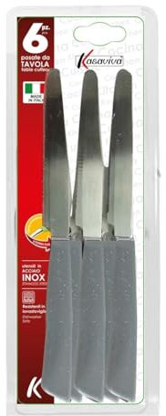 kasaviva Coltelli da Tavola, Set di 6pz per Tavola, Lama in Acciaio Inox Bonomi, Manico Indeformabile (GRIGIO, 1 cf)