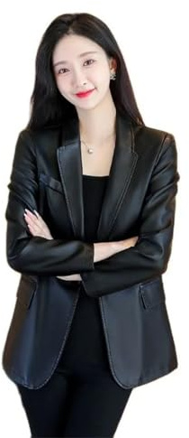 Alloaone Blazer De Cuero Genuino Para Mujer Chaqueta De Cuero Auténtico Con Solapa Abrigos De Piel De Oveja Natural Prendas De Vestir Exteriores Elegantes black blazer M