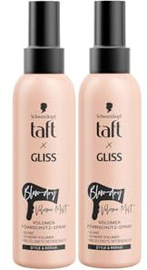 Taft x Gliss Volumen Föhnschutz-Spray Blow-dry Volume Mist (2x 150 ml), Volumen Spray für 2x mehr Volumen am Ansatz & mehr Fülle in den Längen, bietet Hitzeschutz bis zu 230 °C