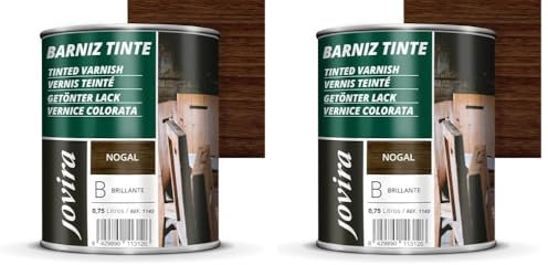 JOVIRA PINTURAS Barniz Brillante Tinte (6 colores). Barniz para madera. Protege, decora y embellece. (750 Mililitros, Nogal) (Paquete de 2)