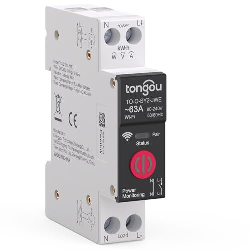 TONGOU 63A Interrupteur Connecté WIFI, Contrôle à Distance via eWelink APP, DIY Smart Timer Switch, Commutateur WiFi avec Mesure, protection contre les surtensions, Commande Vocale via Alexa
