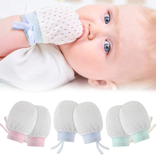 Guantes antiarañazos para recién nacidos 0-18 meses Guantes de algodón para recién nacidos niño y niña con lazo