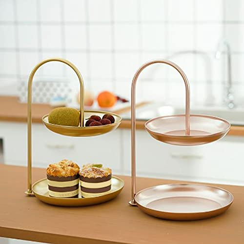 Bandeja de Frutas de Doble Nivel, Bandeja de Frutas de Hierro de 2 Niveles a Prueba de Herrumbre, Bandeja para Servir de 2 Niveles con Colocación Estable Hecha de Material de