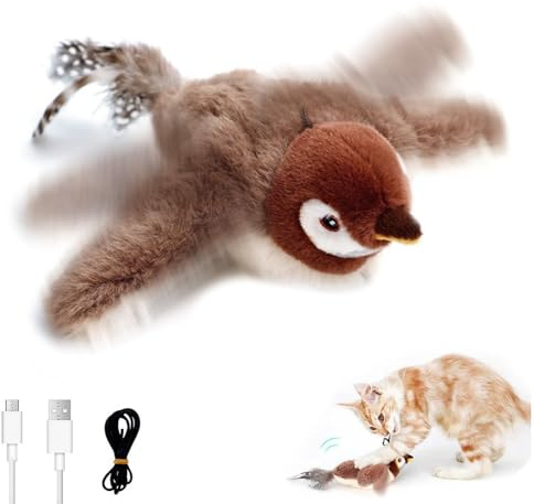 KutaKuta Oiseau Volant pour Chat - Jouet Interactif Pour Chat avec Ailes Battantes, Rechargeable et Lavable Jouet Chats Oiseaus Volant pour Chaton Adulte (Impossible de Voler)