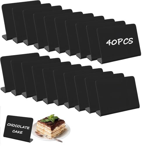 40PCS Mini Chalkboard Signs, Small Black Chalk Board Sign, Food Price Tag Display Labels Sign for Buffet Bakery Menu Message Board Signs for Christmas Party Weddings - 10 x 7.5cm