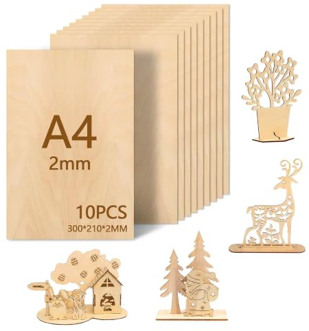 Leseed 10 Delar Basswood Plywood, Basswood Board 300x210x2mm, LäMplig för Handgjorda GöR-det-SjäLv, MåLning, Pyrografi, LaserskäRning, Modelltillverkning och Annat Hantverk, Mycket LäMplig NyböRjare