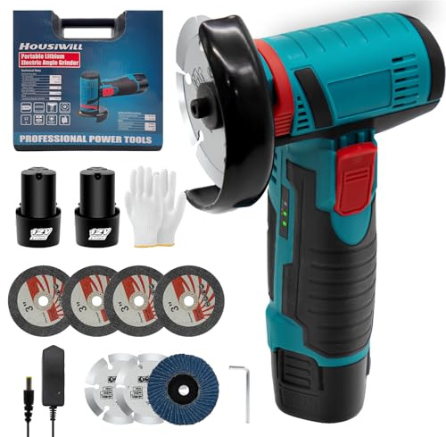 Mini Amoladora Angular, Radial de Batería 19500 RPM, 76mm Amoladora Profesional, con 2 Baterías, 7 Discos Corte, ara Esmerilar, Pulir, Cortar