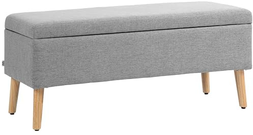 HOMCOM Banc Coffre Rangement rembourré Banquette Banc de lit Aspect Lin pour la Chambre à Coucher, entrée, Salon, Charge 220 Kg, 110 x 39 x 45 cm, Gris