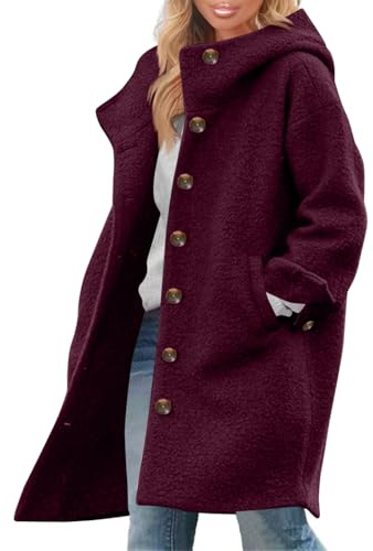 Womens Wool Blend Pea Coat Fashion Winter Dressy Overcoat Single Breasted Trench Jackets with Hood