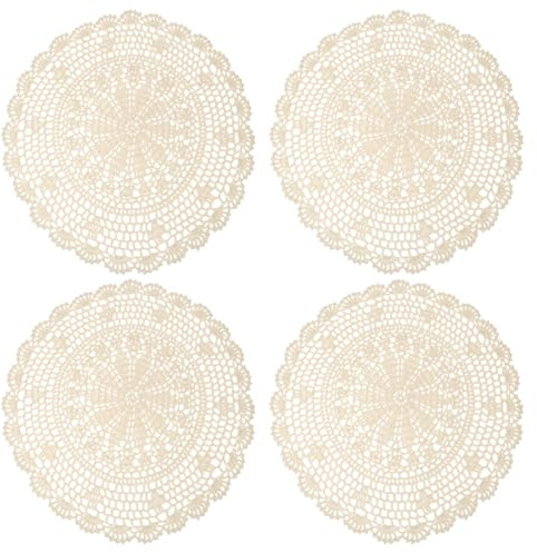 QUARKZMAN 4 Piezas De Manteles De Ganchillo para Decoración De Bodas Beige