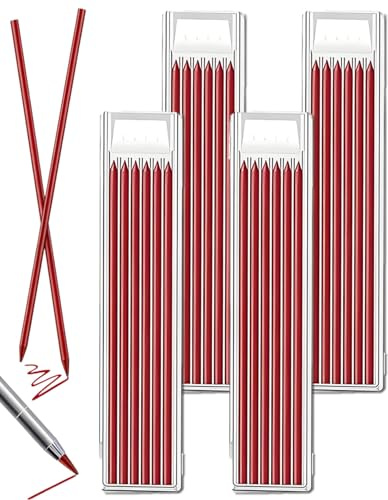 FUGLUS Paquete de 24 minas de lápiz para carpintería, minas de repuesto de 2,8 mm, compatibles con lápices Pica Dry, minas de repuesto para lápices de dibujo arquitectónico con orificio profundo-Rojo